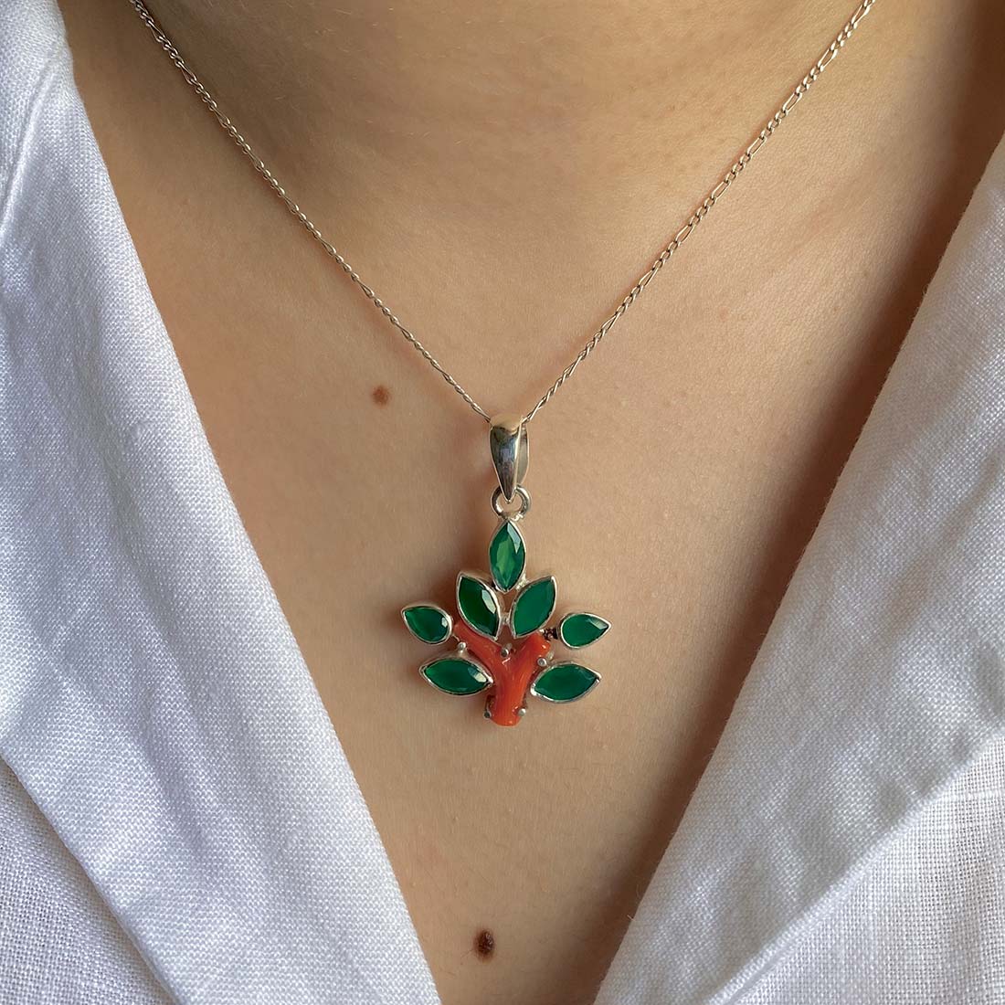 Red Coral / Green Onyx Pendant-(COR-P-97)